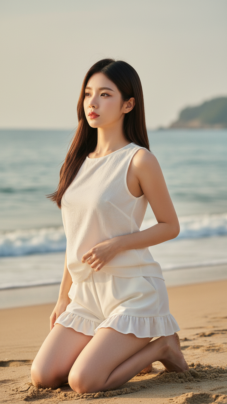 Chân dung quyến rũ của cô gái trẻ bên bờ biển ấm áp