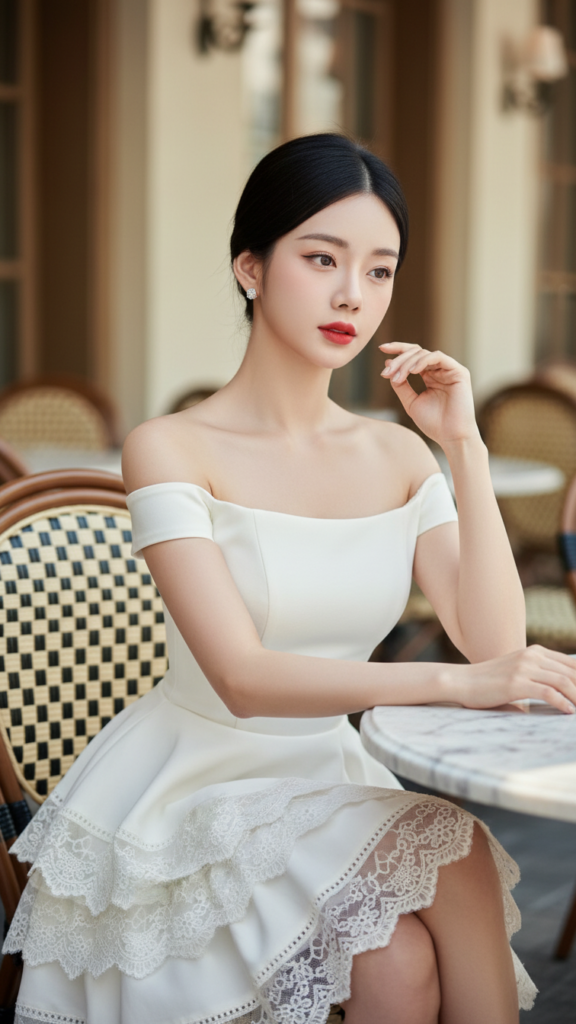 Chân dung quyến rũ của cô gái trẻ thanh lịch tại quán cà phê sang trọng