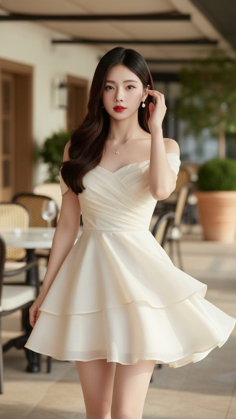 Chân dung cô gái Á Đông thanh lịch tại quán cafe sang trọng