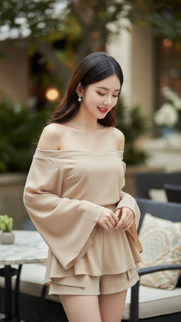 Vẻ đẹp tự nhiên và phong cách quý phái của cô gái trẻ tại quán cà phê sang trọng