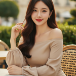 Chân dung trẻ trung của cô gái châu Á tự tin giữa không gian cà phê sang trọng