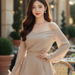 Chân dung thanh lịch của cô gái trẻ trong không gian quán cafe sang trọng