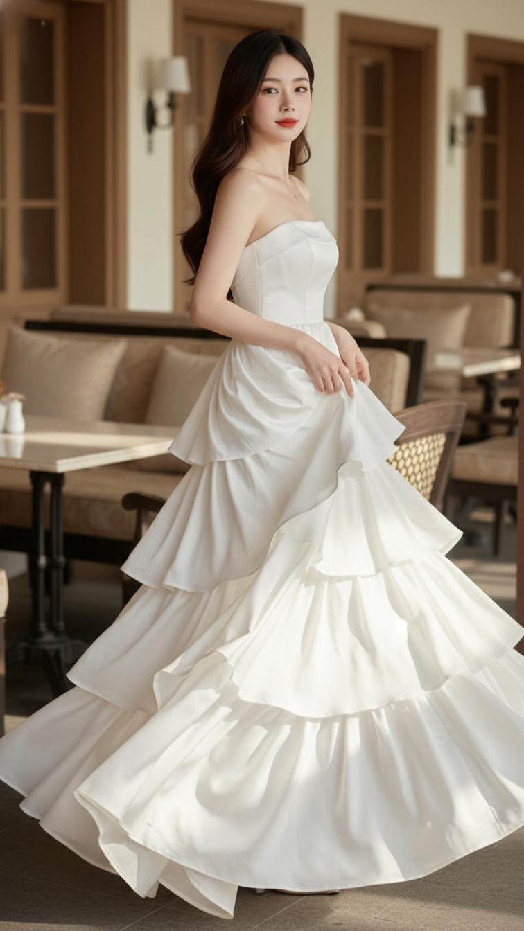 Chân dung thanh lịch của cô gái trẻ trong không gian quán café sang trọng