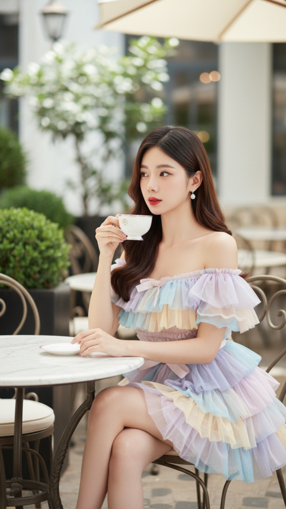 Chân dung người mẫu trẻ tự tin và thanh lịch tại quán cafe sang trọng