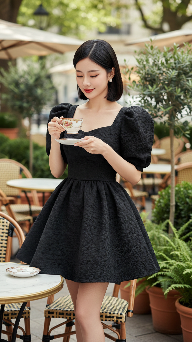 Chân dung thanh lịch của cô gái trẻ trong không gian quán cà phê sang trọng