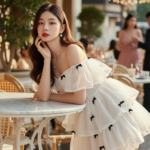 Chân dung thanh lịch của cô gái trẻ giữa không gian cafe sang trọng