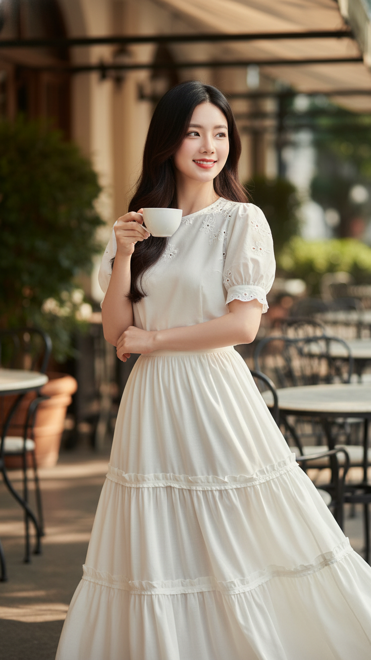 Vẽ chân dung người phụ nữ trẻ tinh tế và quyến rũ giữa không gian quán cafe sang trọng