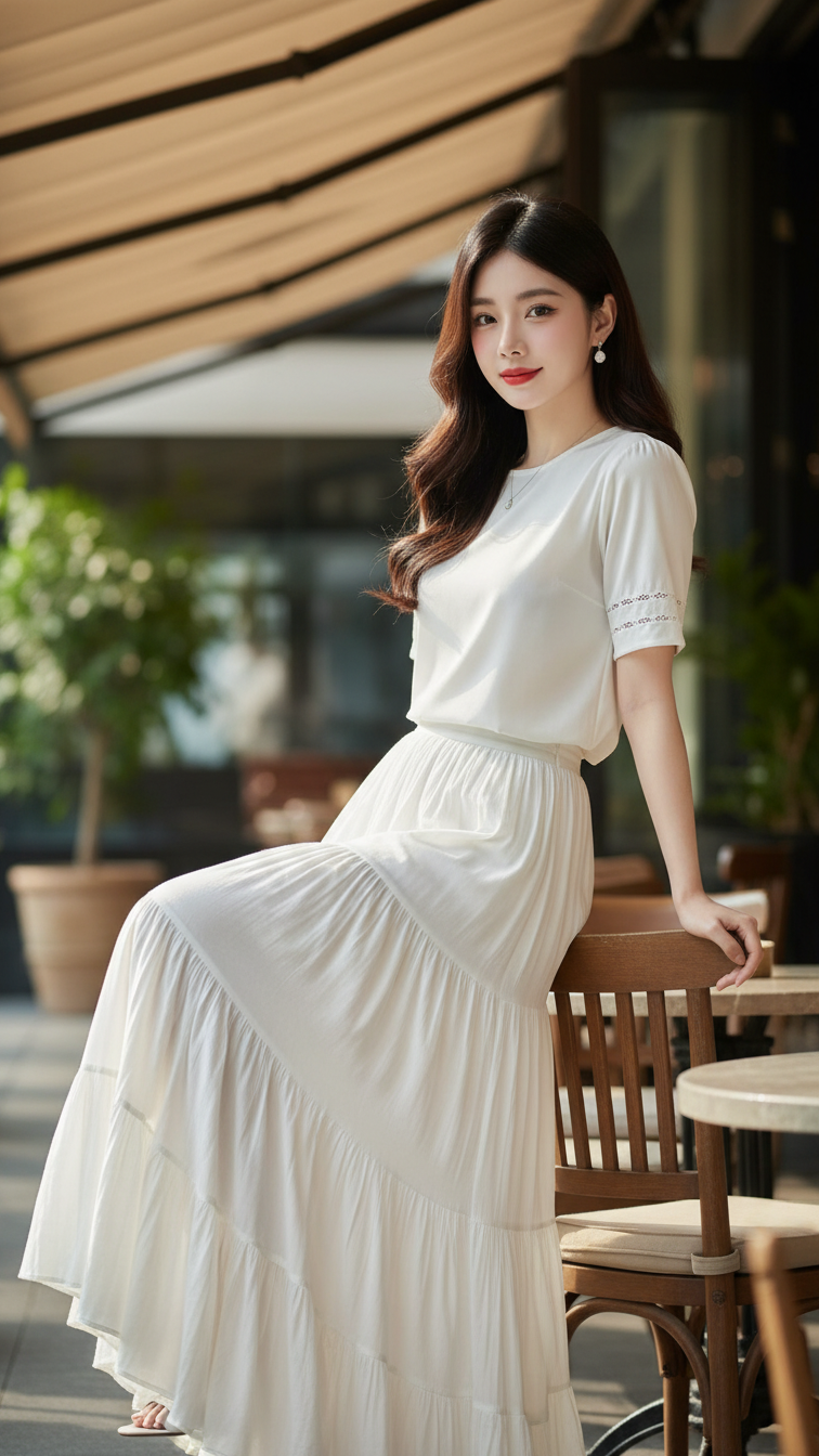 Chân dung thanh lịch của cô gái tuổi 18-25 giữa khung cảnh cafe ngoài trời