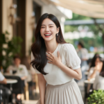 Chân dung cô gái trẻ với vẻ đẹp tự nhiên và phong cách thanh lịch tại quán cafe