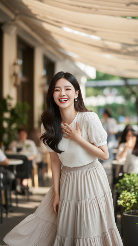 Chân dung cô gái trẻ với vẻ đẹp tự nhiên và phong cách thanh lịch tại quán cafe