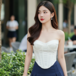 Chân dung thanh lịch của cô gái trẻ trong không gian cà phê sang trọng