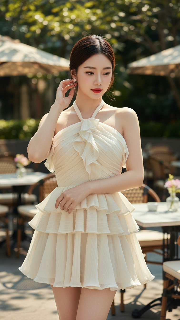 Chân dung thanh lịch của cô gái trẻ giữa không gian quán cà phê sang trọng