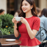 Chân dung thanh lịch của cô gái trẻ tại quán cafe sang trọng