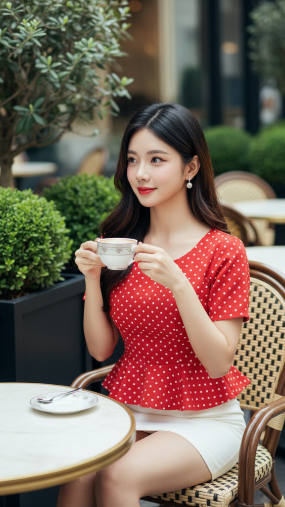 Chân dung nữ sinh thanh lịch giữa khung cảnh quán cà phê sang trọng