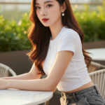 Chân dung thực tế của cô gái trẻ đầy tự tin và phong cách tại quán cafe sang trọng