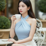 Chân dung cô gái thanh lịch và tự tin trong không gian cà phê sang trọng