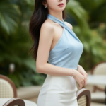 Chân dung nữ thanh lịch tại quán cà phê sang trọng giữa không gian yên bình