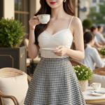 Chân dung cô gái trẻ phong cách tự nhiên bên quán cafe sang trọng