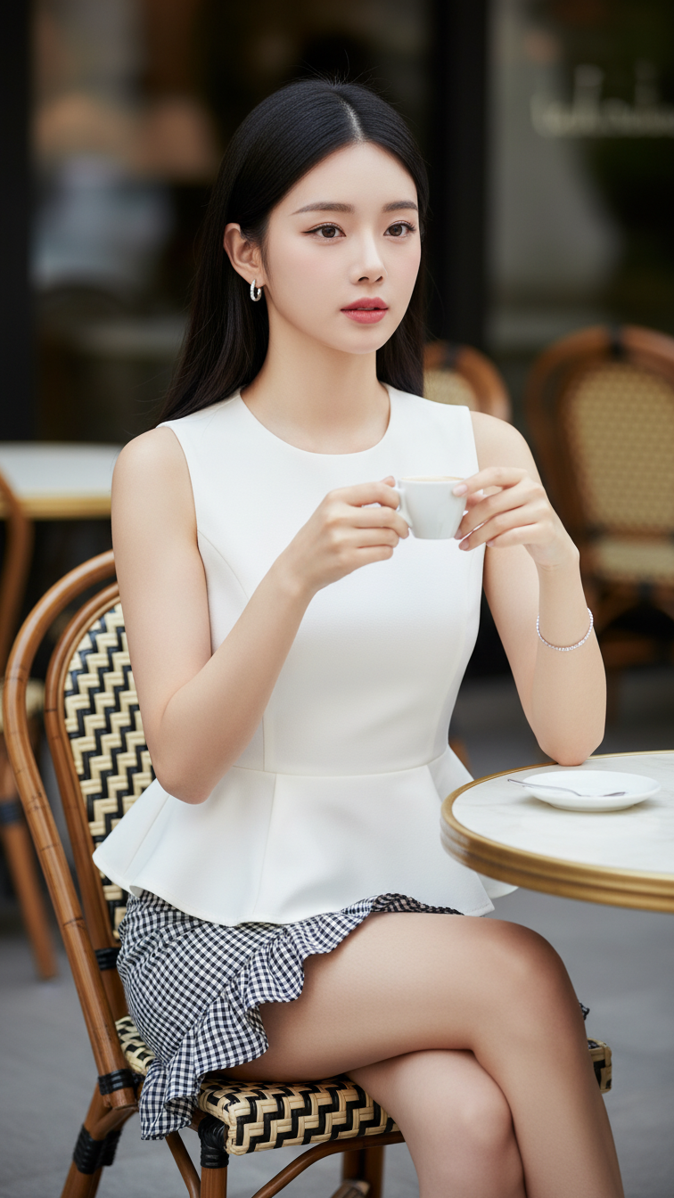 Chân dung cô gái trẻ phong cách tại quán cà phê sang trọng