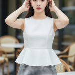 Chân dung thanh lịch của cô gái trẻ tại quán cà phê sang trọng