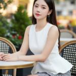 Chân dung thanh lịch của cô gái trẻ trong không gian cafe sang trọng