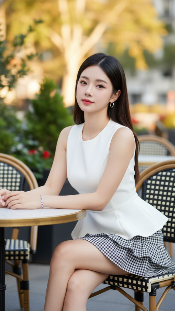 Chân dung thanh lịch của cô gái trẻ trong không gian cafe sang trọng