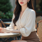 Chân dung thanh lịch của cô gái trẻ tự tin trong không gian sang trọng ngoài trời