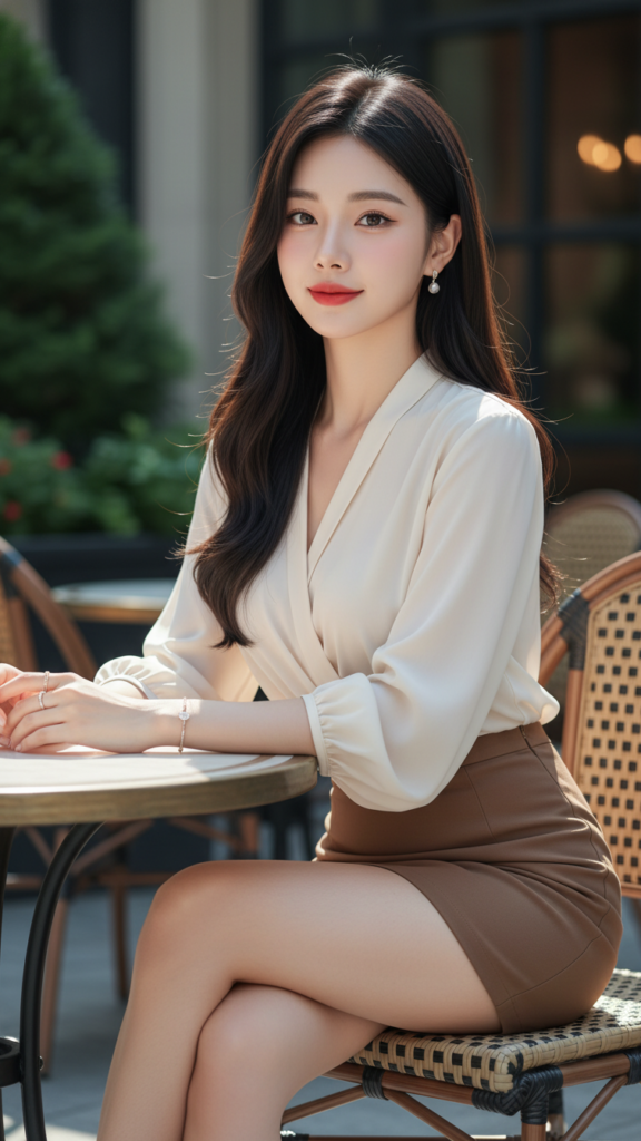 Chân dung thanh lịch của cô gái trẻ tự tin trong không gian sang trọng ngoài trời