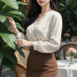 Chân dung cô gái trẻ tự tin và thanh lịch tại quán café sang trọng