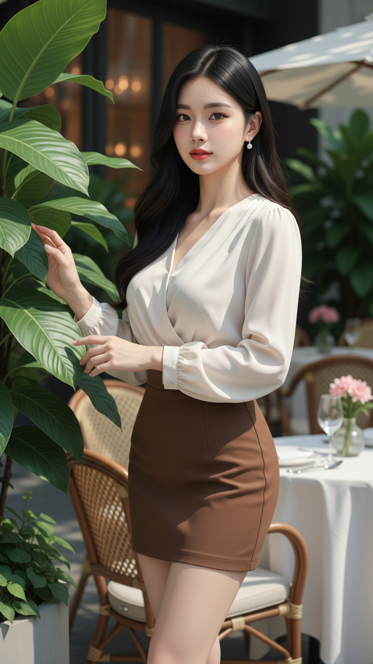 Chân dung cô gái trẻ tự tin và thanh lịch tại quán café sang trọng