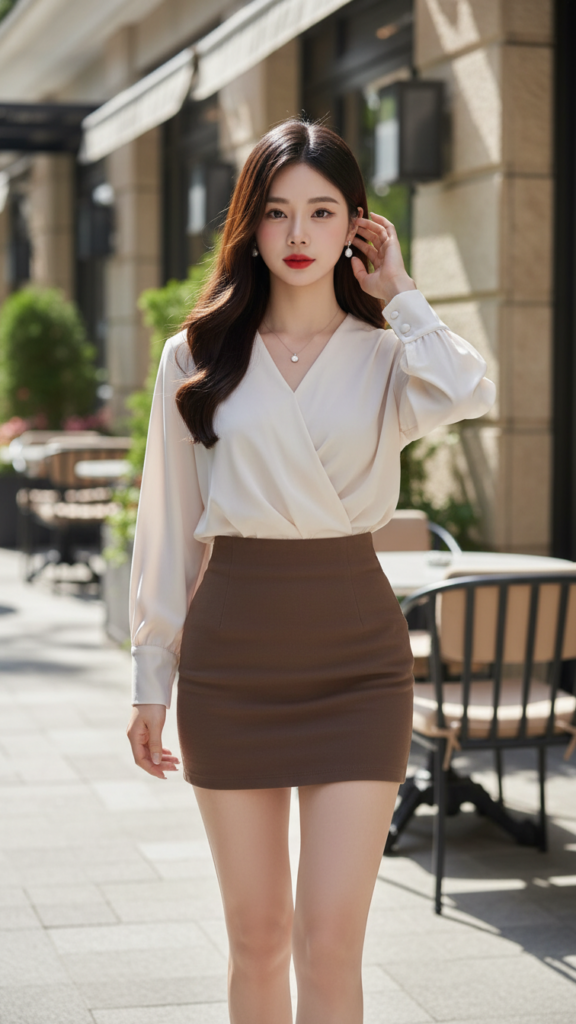 Chân dung thanh lịch của cô gái trẻ tự tin giữa không gian quán cà phê sang trọng