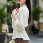 Chân dung thanh lịch của cô gái trẻ trong không gian sang trọng ngoài trời