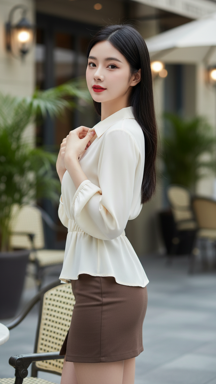 Chân dung thanh lịch của cô gái trẻ trong không gian sang trọng ngoài trời