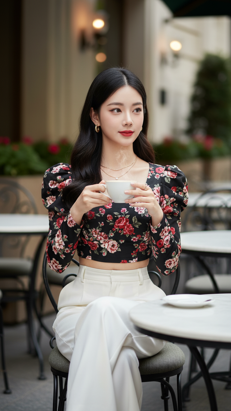 Chân dung thanh lịch của cô gái trẻ giữa không gian quán cafe sang trọng