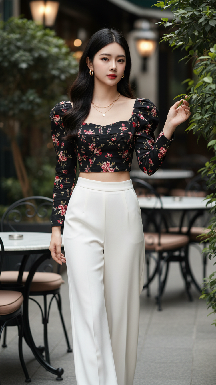 Chân dung thanh lịch của cô gái trẻ giữa không gian quán cà phê sang trọng