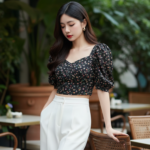 Tạo chân dung thực tế của cô gái trẻ thanh lịch và thời thượng tại quán cafe sang trọng