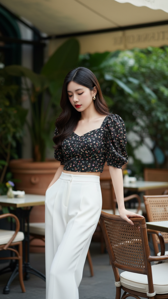 Tạo chân dung thực tế của cô gái trẻ thanh lịch và thời thượng tại quán cafe sang trọng