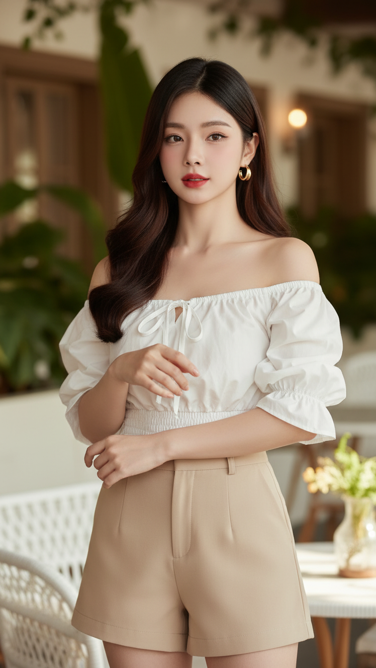 Chân dung thời thượng của người phụ nữ trẻ giữa không gian sang trọng ngoài trời