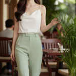 Chân dung sinh động của cô gái Á Đông tại quán cafe thư giãn ngoài trời