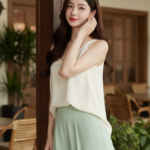 Chân dung thanh lịch của cô gái trẻ giữa không gian quán cà phê sang trọng