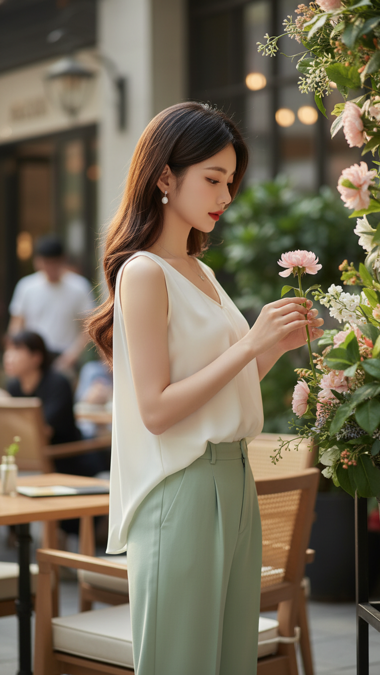 Chân dung thanh lịch của cô gái trẻ giữa không gian cafe sang trọng