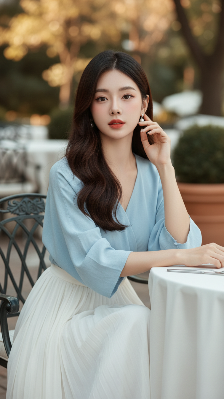 Chân dung thực tế của cô gái châu Á thanh lịch tại quán cafe sang trọng