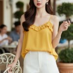 Chân dung người mẫu trẻ với phong cách trang nhã và vẻ đẹp tự nhiên tại quán cafe ngoài trời