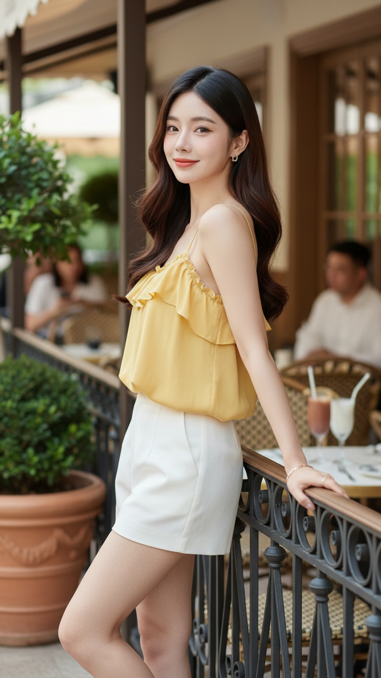 Chân dung cô gái châu Á đầy phong cách tại quán cafe sang trọng