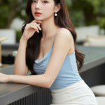 Chân dung cô gái trẻ thanh lịch tại quán cafe sang trọng