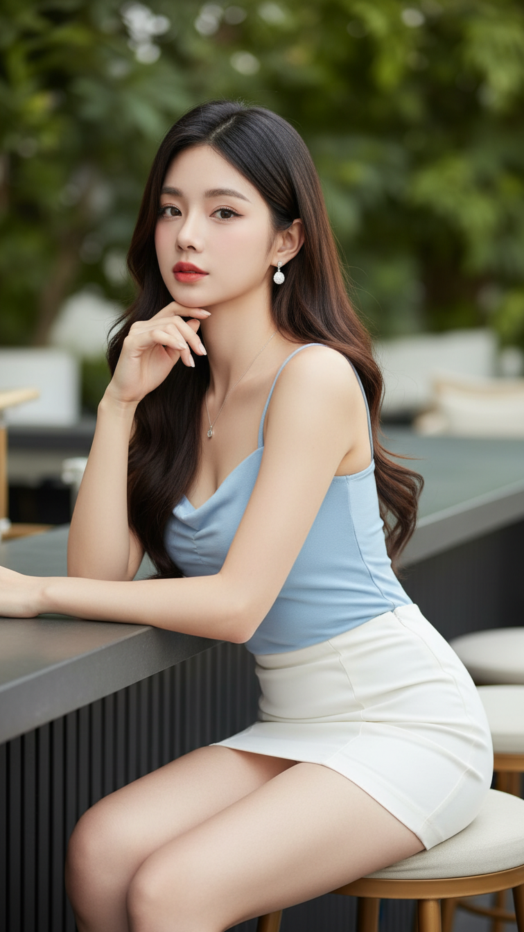 Chân dung cô gái trẻ thanh lịch tại quán cafe sang trọng