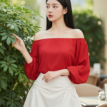 Chân dung thanh lịch của cô gái châu Á tự tin tại quán cà phê sang trọng.