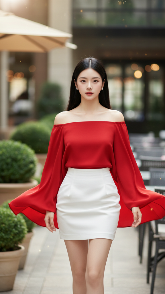 Tạo chân dung thực tế của cô gái trẻ tự tin và thanh lịch trong không gian sang trọng.