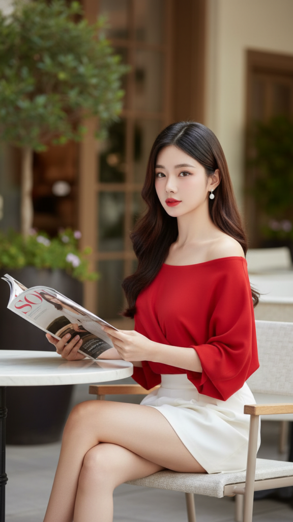 Bức chân dung thanh lịch của cô gái trẻ giữa không gian cà phê sang trọng