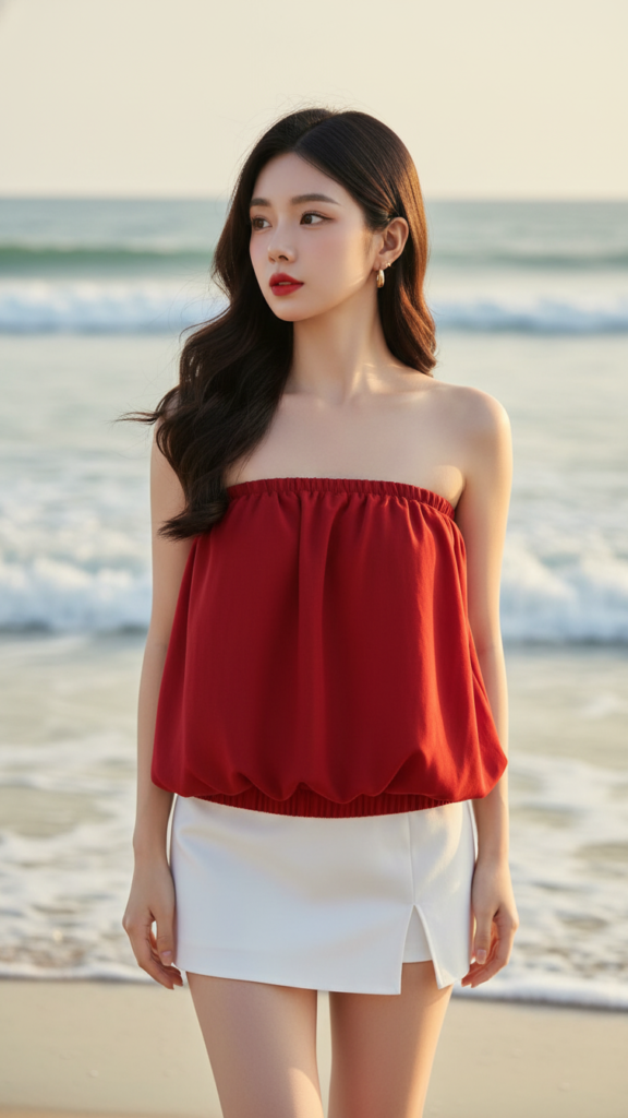 Chân dung cô gái trẻ bên bờ biển với phong cách nữ tính và tự nhiên